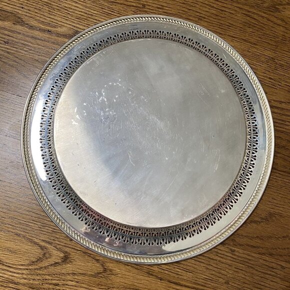 Wm ROGERS Silverplate Lazy Susan & Serving Gallery Tray Cocktail Bar Buffet - Picture 11 of 11